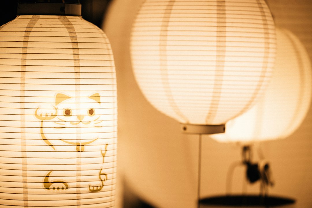 Photo battery operated paper lantern nightstand lamp